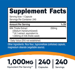 Nutricost Milk Thistle bottle label shows vegan and gluten-free credentials