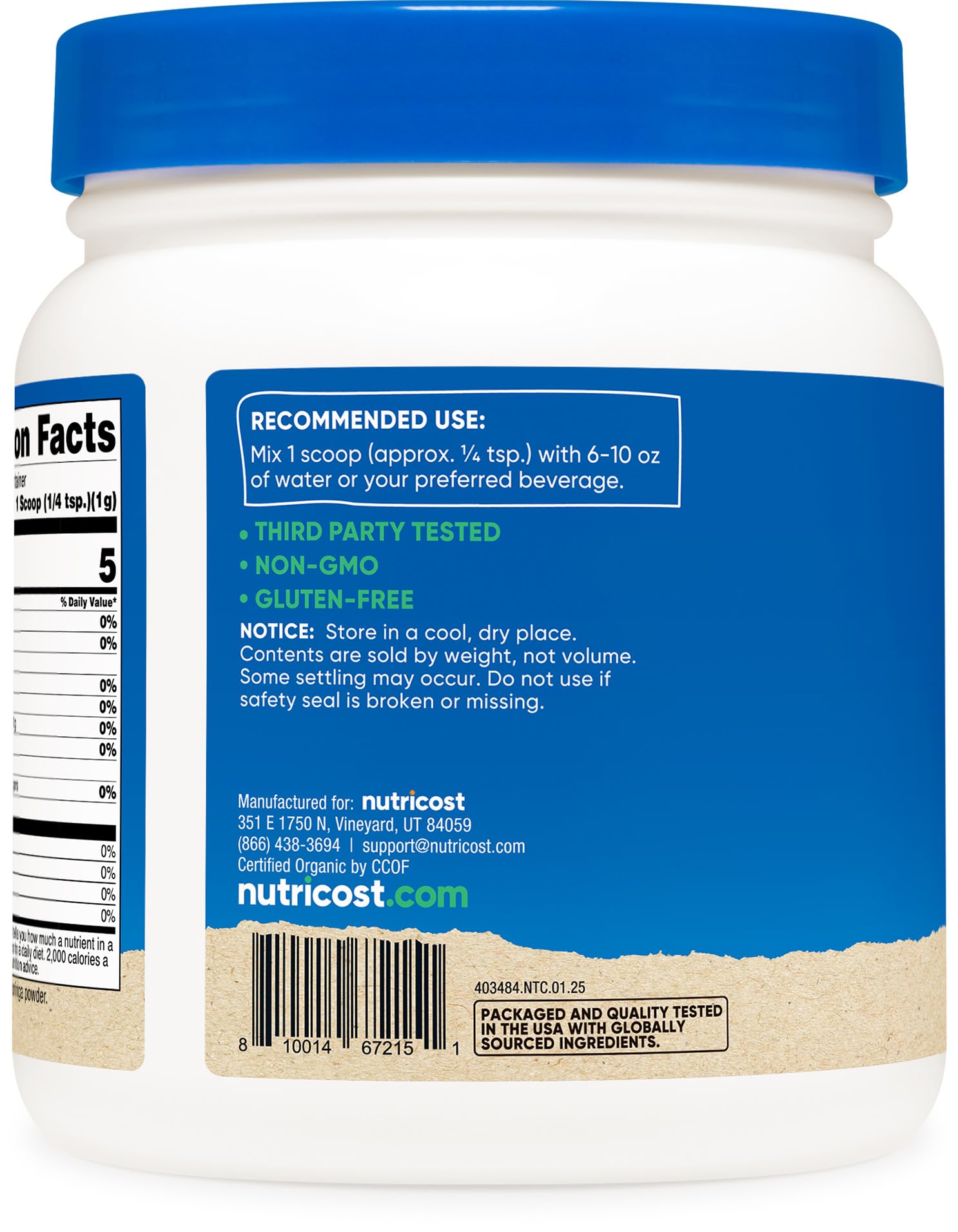 Nutricost Moringa powder gluten free and non-GMO.
