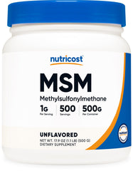 Nutricost MSM powder bottle close-up for easy daily use