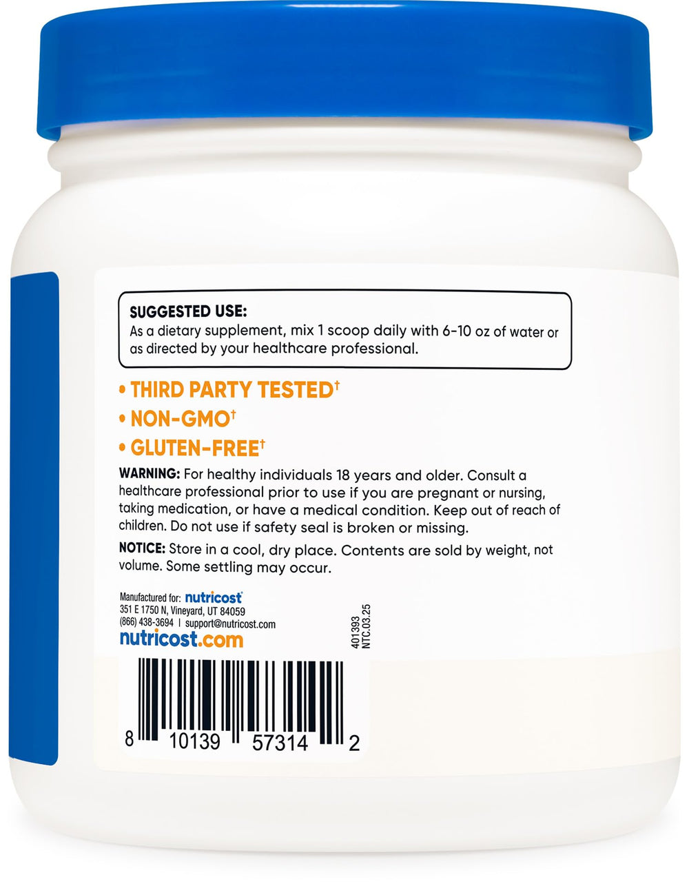 Nutricost MSM powder in glass jar for fresh storage and easy access