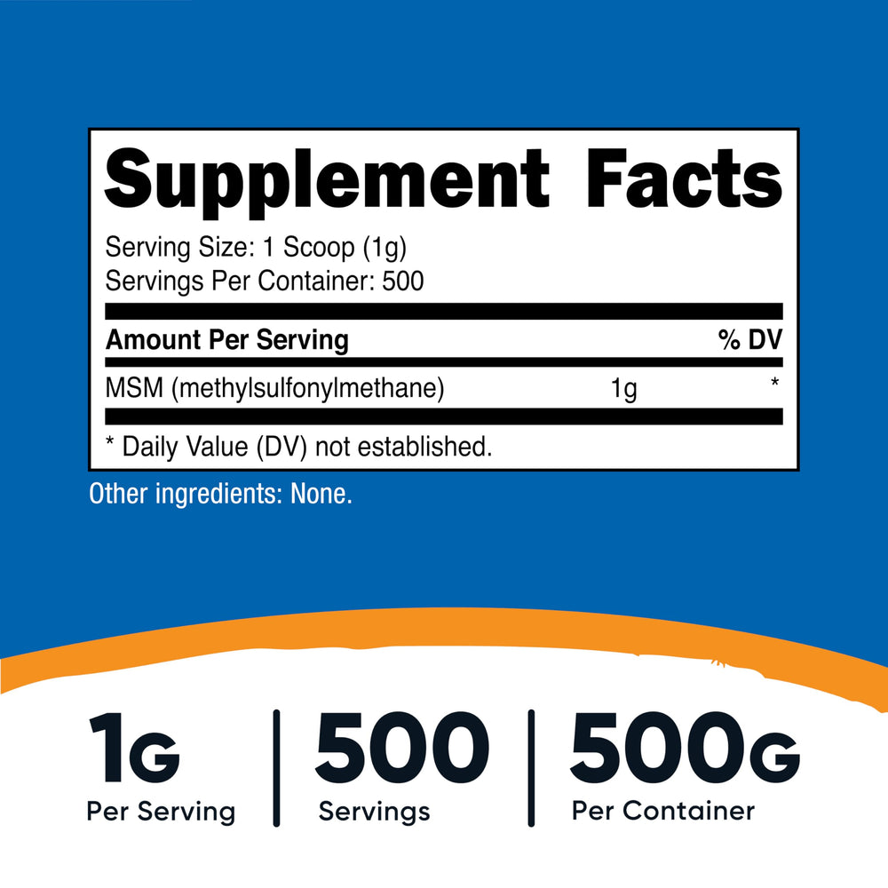 Nutricost MSM powder with serving scoop for precise daily dosage