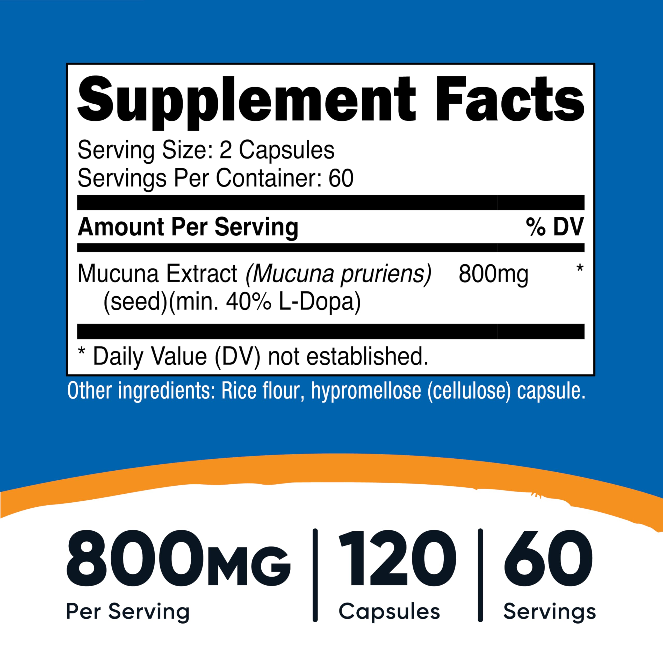Nutricost Mucuna Pruriens capsules close-up showing 400mg.