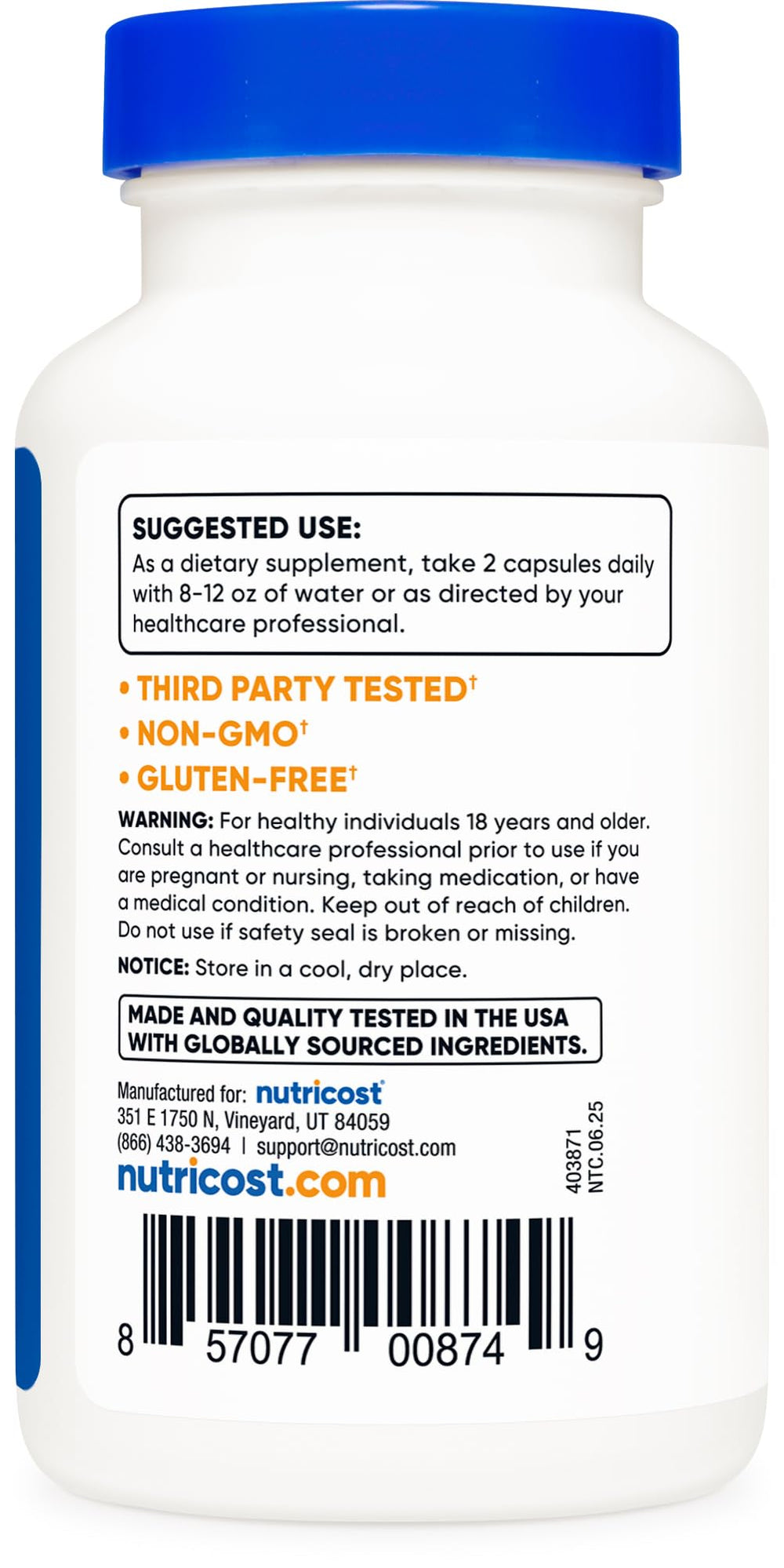 Nutricost Mucuna Pruriens label highlighting GMP quality.