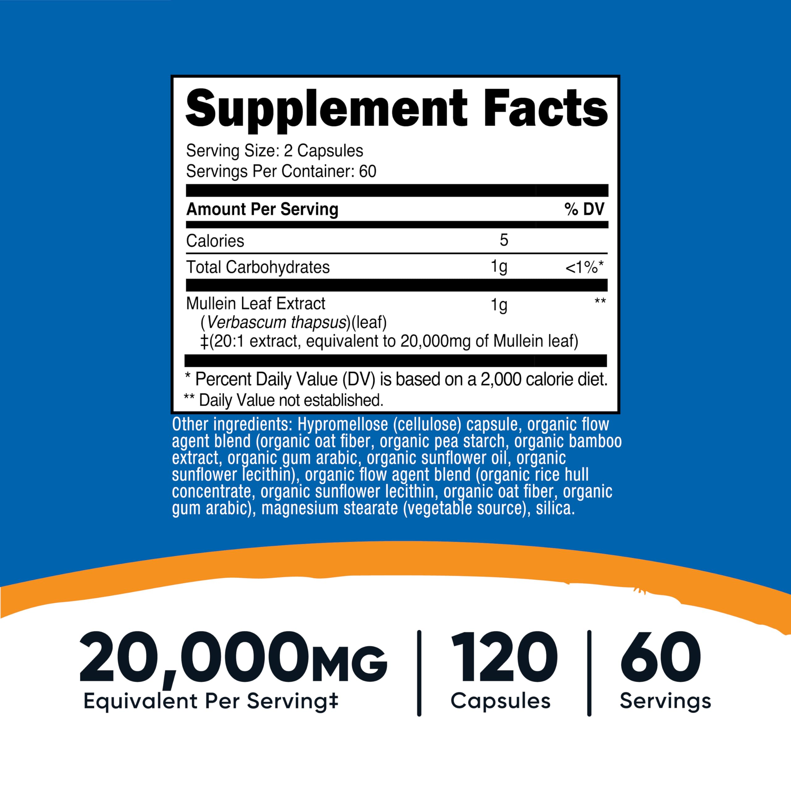Nutricost Mullein Leaf Extract capsules close-up, showcasing easy-to-swallow vegan capsules