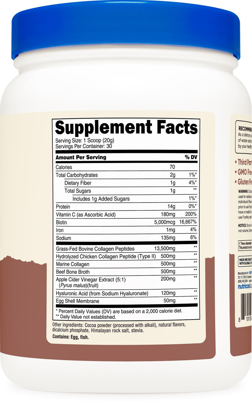 Nutricost ingredients panel shows non-GMO and gluten-free formula.