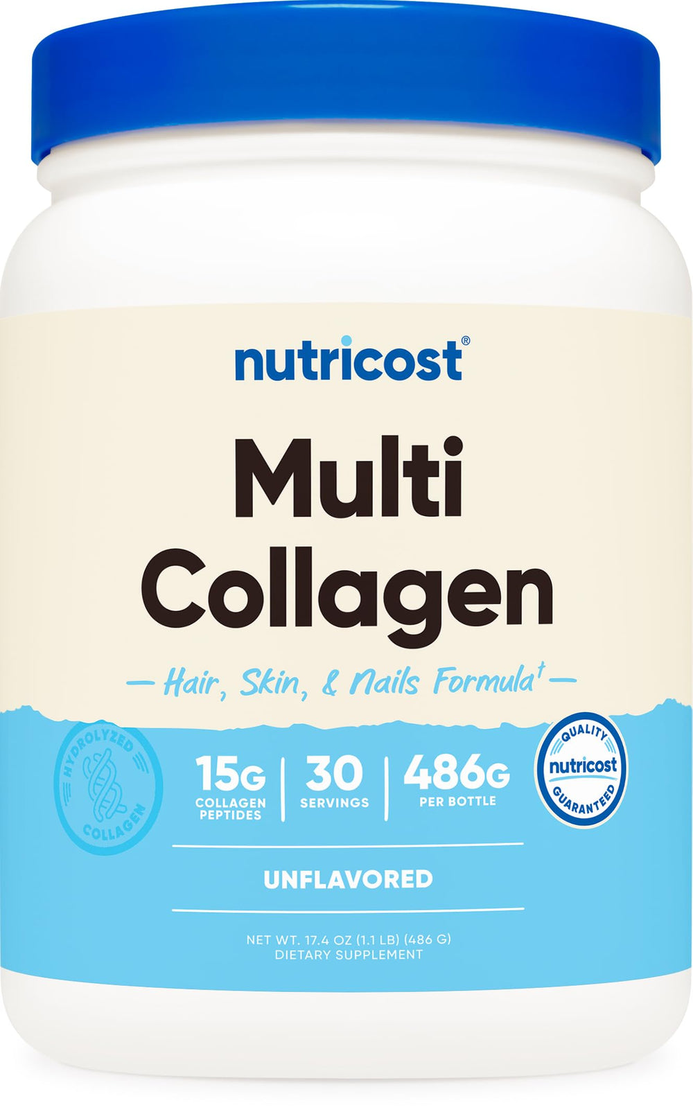 Nutricost Multi Collagen Unflavored tub front view for easy daily use