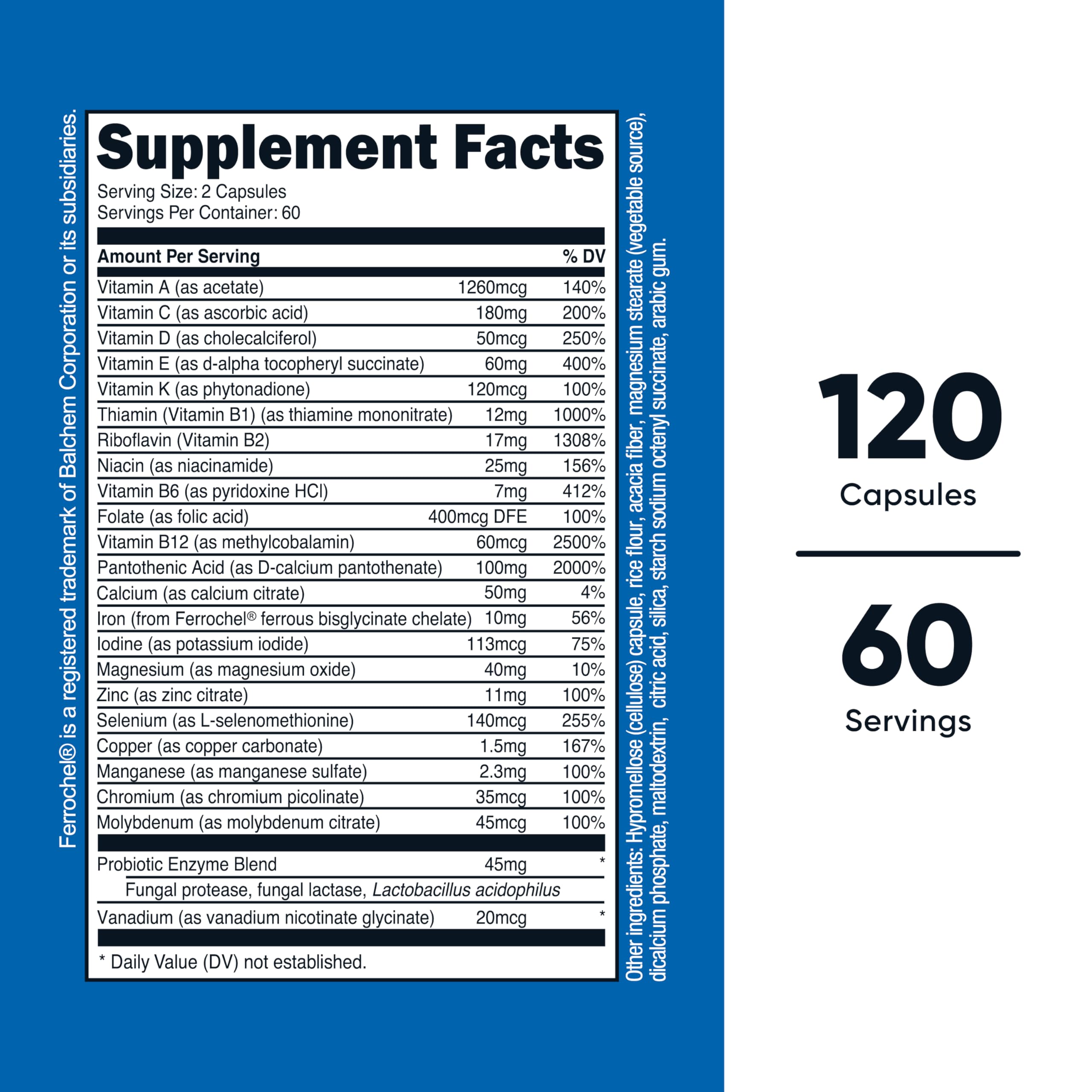 Nutricost Multivitamin with Probiotics label closeup reveals essential vitamins for daily nutrition