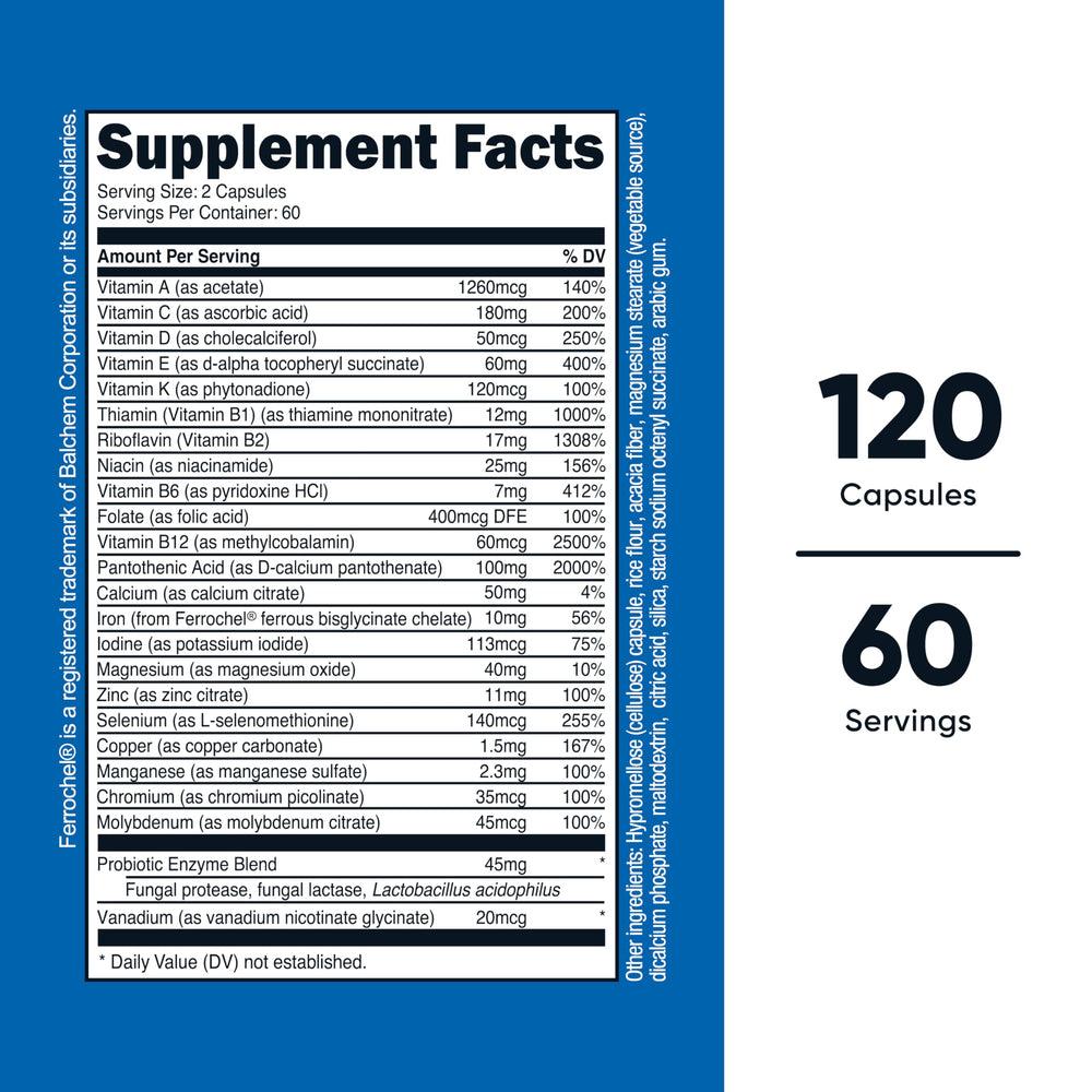 Nutricost Multivitamin with Probiotics label closeup reveals essential vitamins for daily nutrition