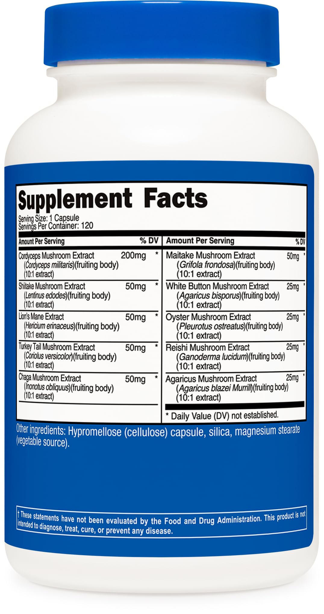 Nutricost Mushroom Complex bottle with serving guidance on label.
