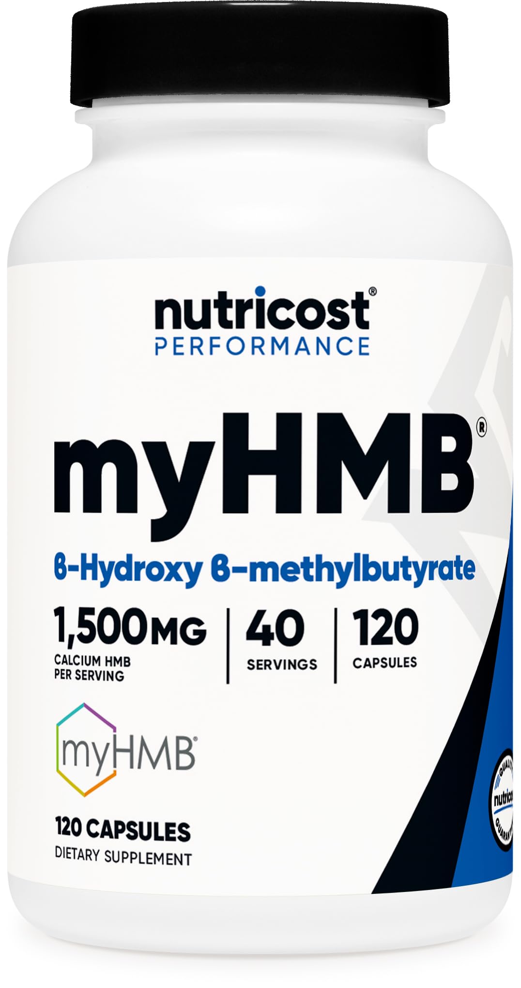 Nutricost myHMB capsules on the front label for easy daily use.