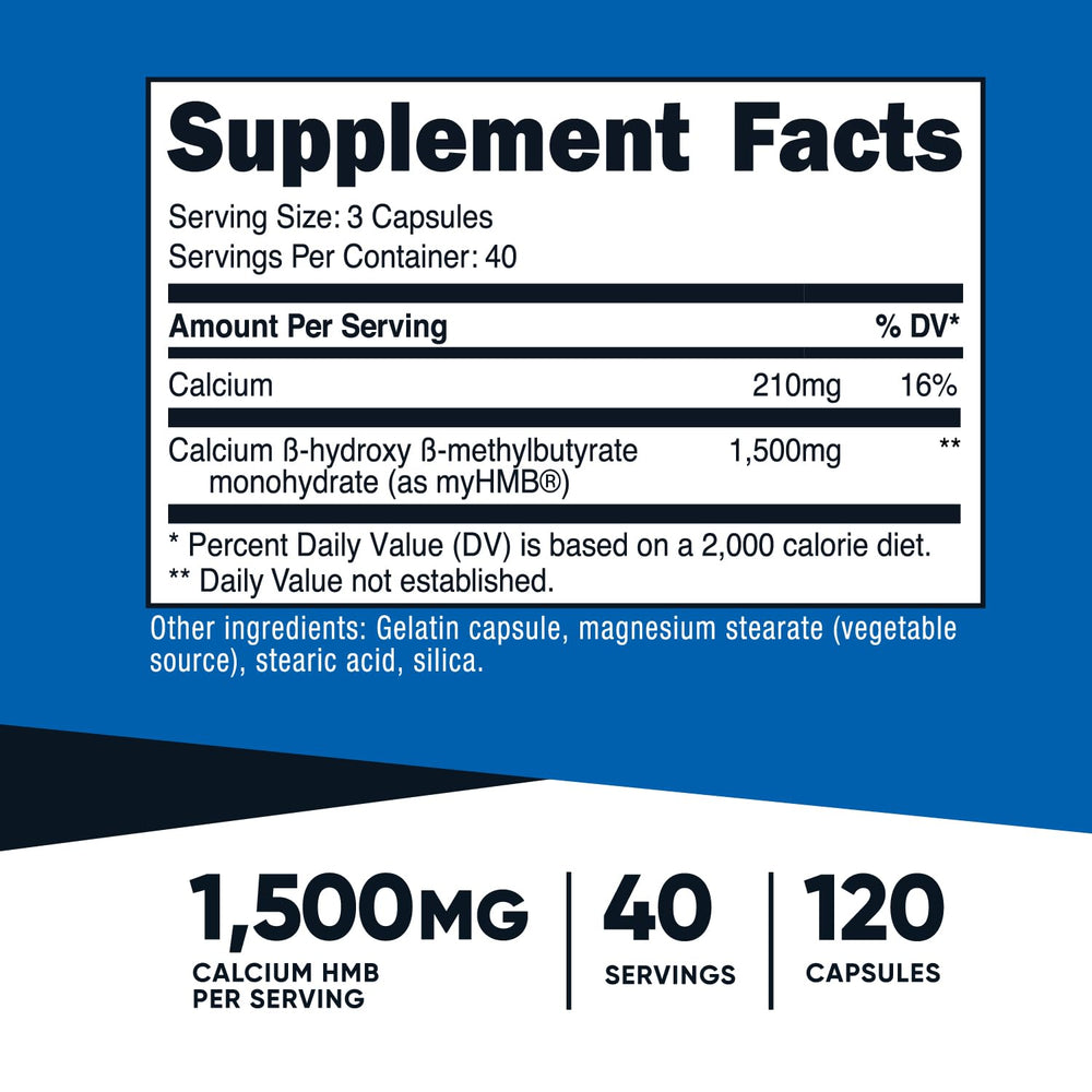 Nutricost myHMB capsules in hand, ready for workout support.