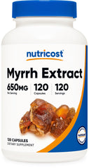 Nutricost Myrrh Extract bottle label closeup showing premium 4:1 formula