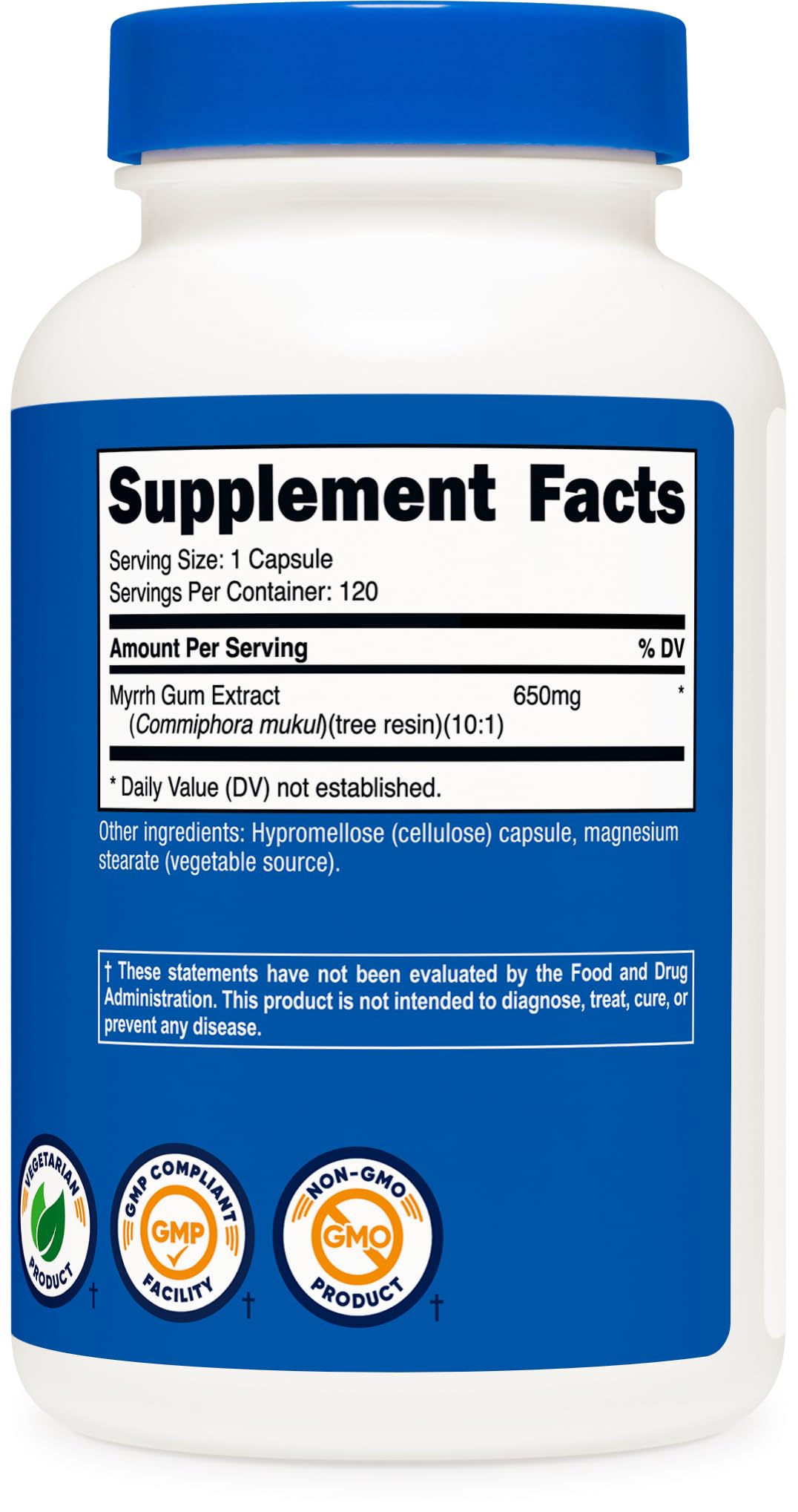Nutricost Myrrh Extract packaging front, gluten-free vegetarian supplement