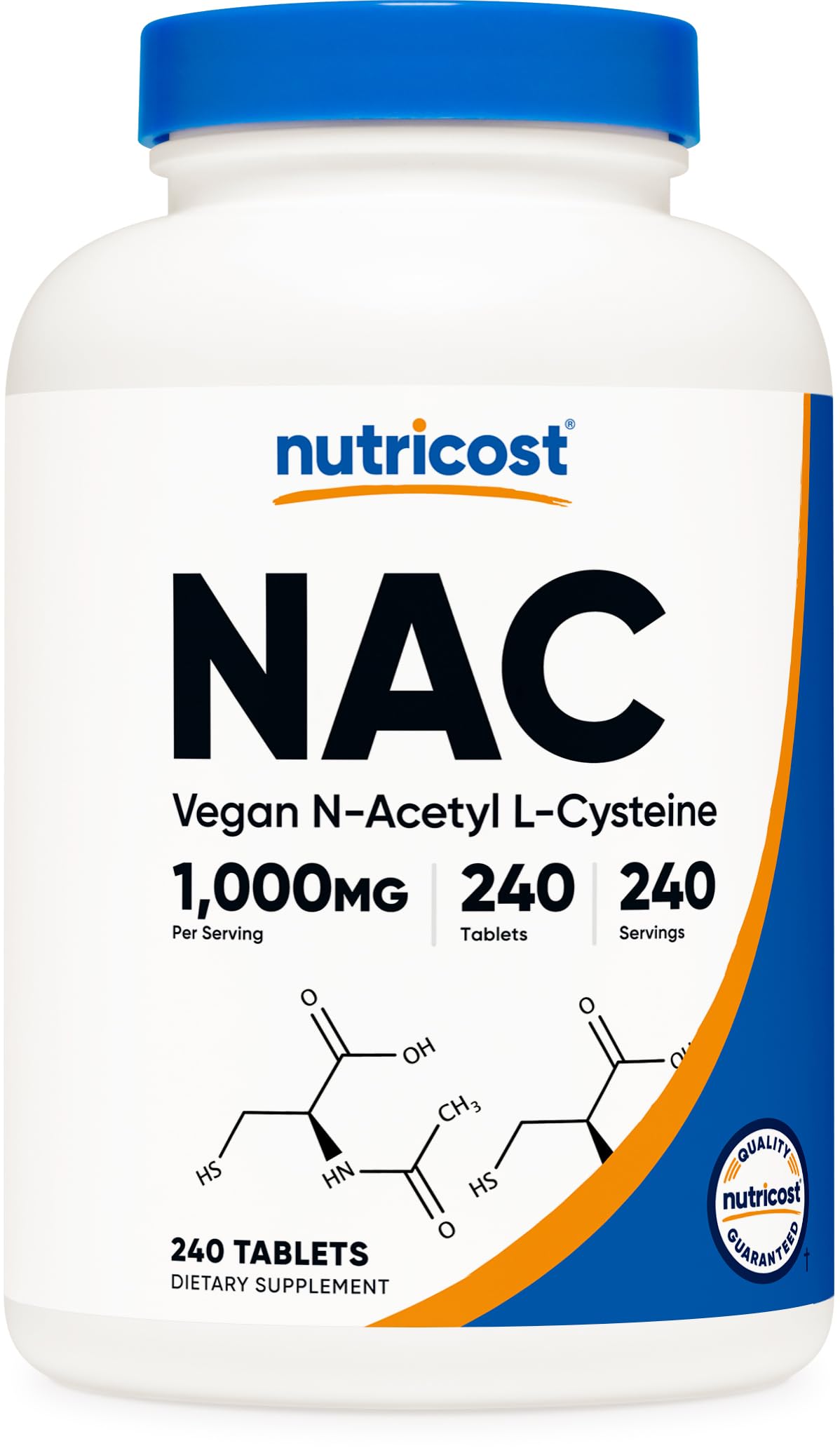 Nutricost NAC 1000 mg tablets front view for daily wellness