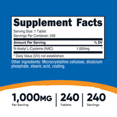 Nutricost NAC 1000 mg tablets side view, compact vegan supplement