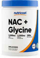 Nutricost NAC Glycine powder bottle — 2,000 mg per serving for versatile daily use.
