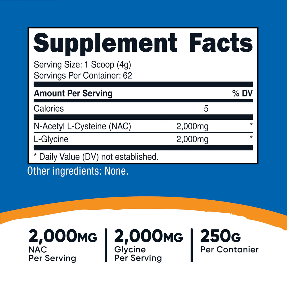 Nutricost NAC Glycine powder scoop — convenient measure blends into smoothies.