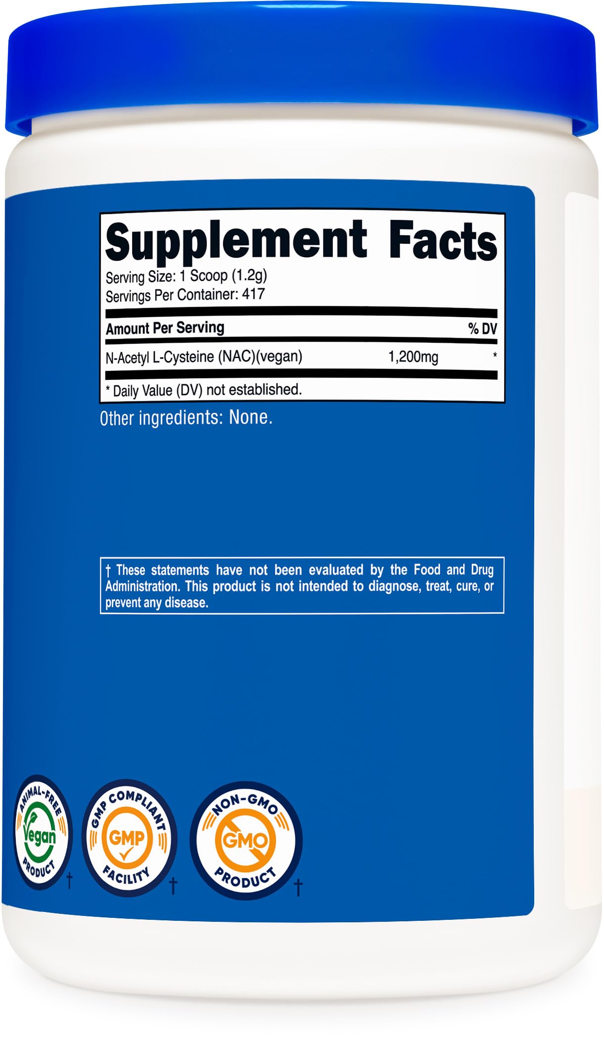 Nutricost NAC packaging box emphasizing quality and ingredients.