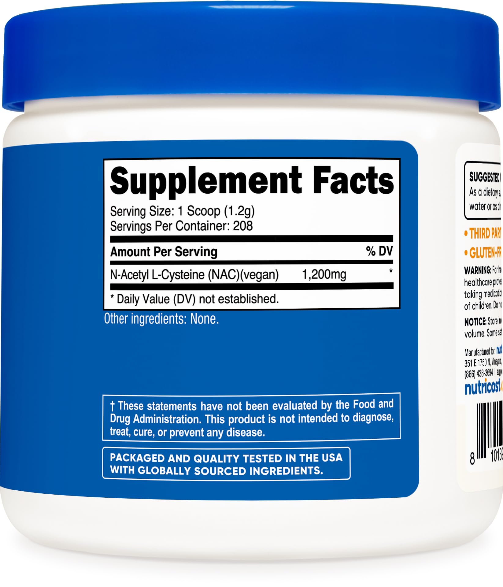 Gift-ready packaging shows Nutricost NAC powder and 250 g size.