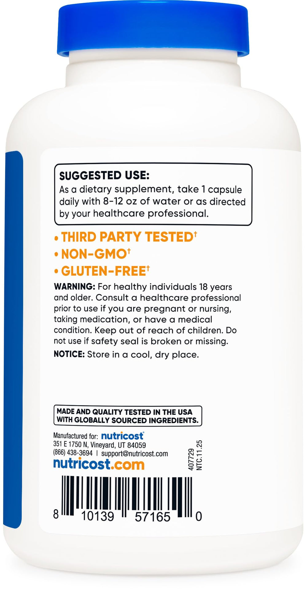 Nutricost NAC vegan non-GMO gluten-free icons for dietary compatibility