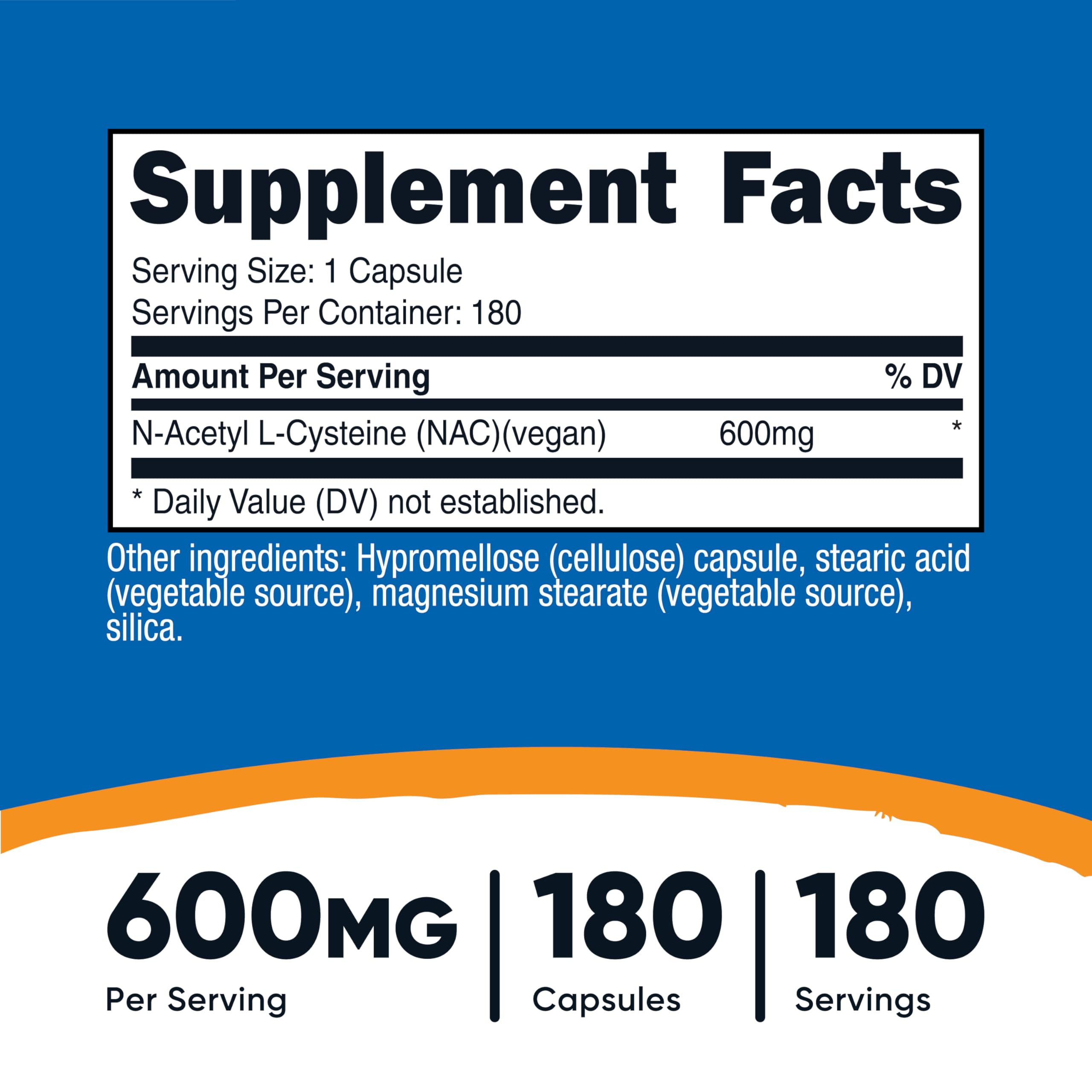 Nutricost NAC veggie capsules close-up for easy daily use.