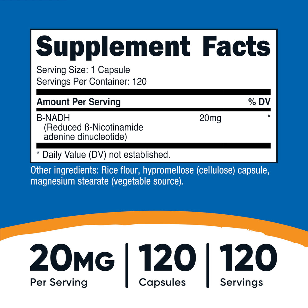 Nutricost NADH capsules for daily supplementation.