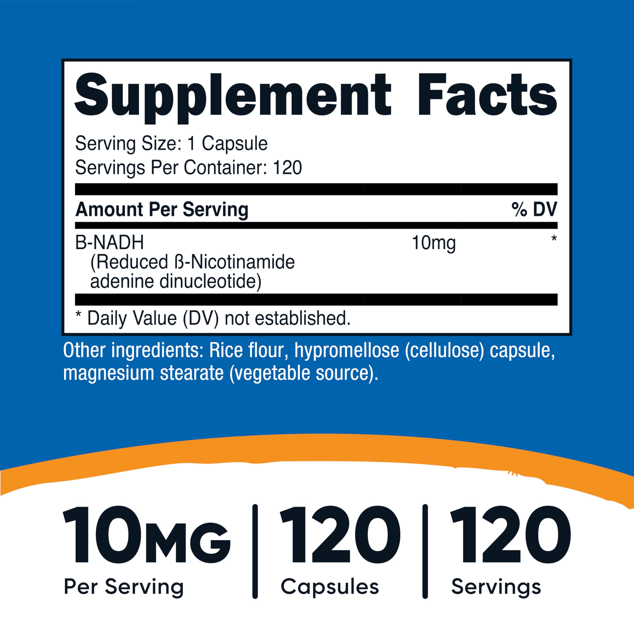 Nutricost NADH capsule with precise 10mg daily dose