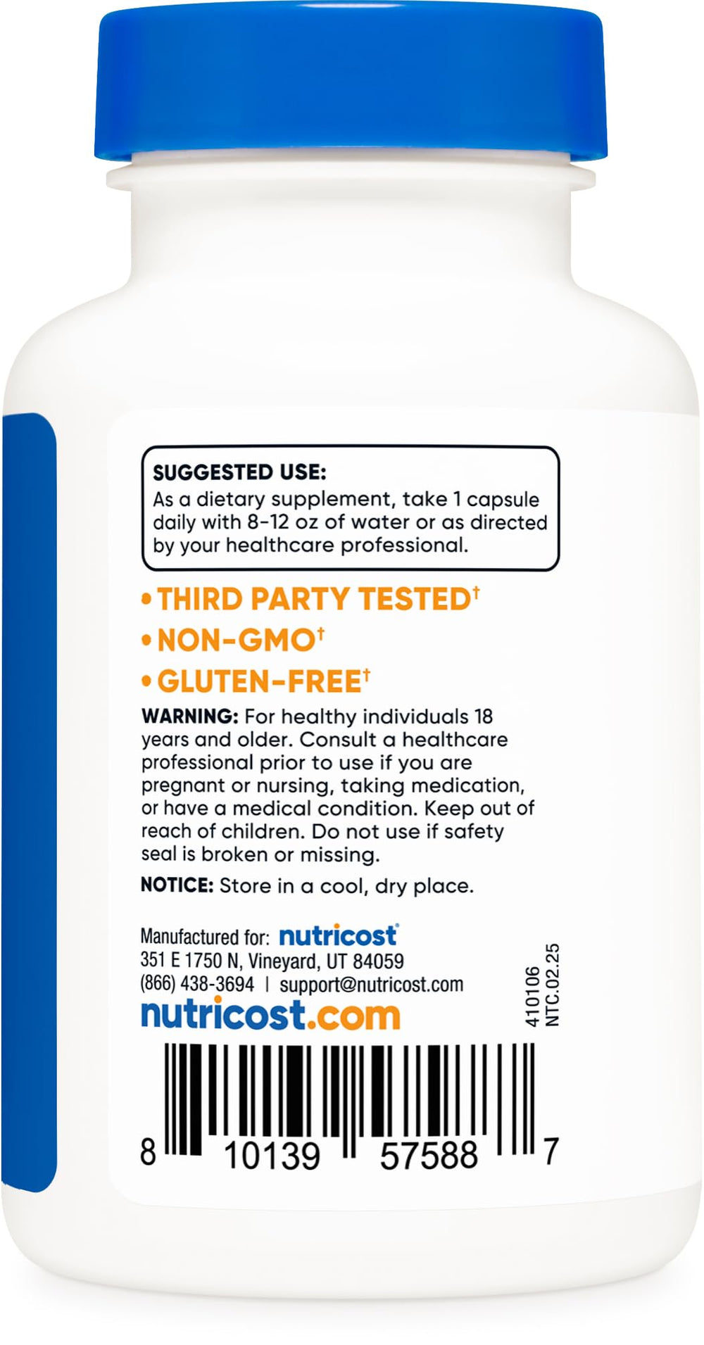 Nutricost NADH vegan gluten-free labeling on bottle