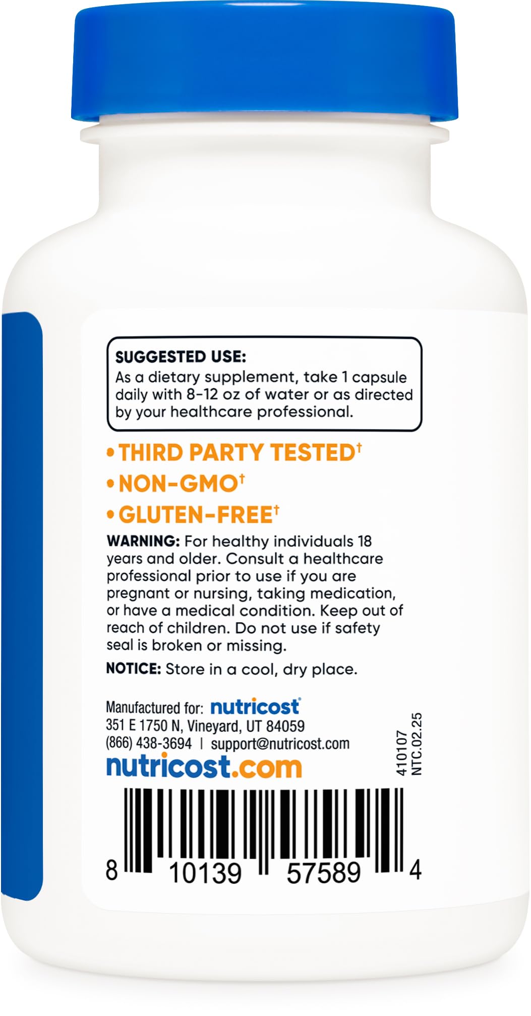Nutricost NADH vegan gluten-free badge signals dietary compatibility.
