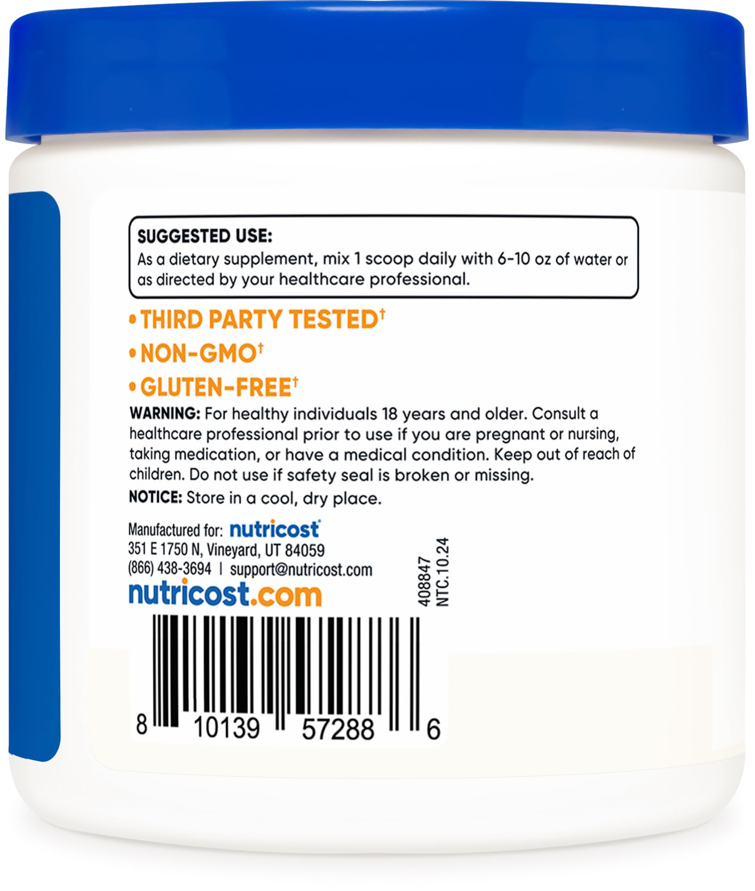 Nutricost NALT powder detail jar image highlighting texture and purity.