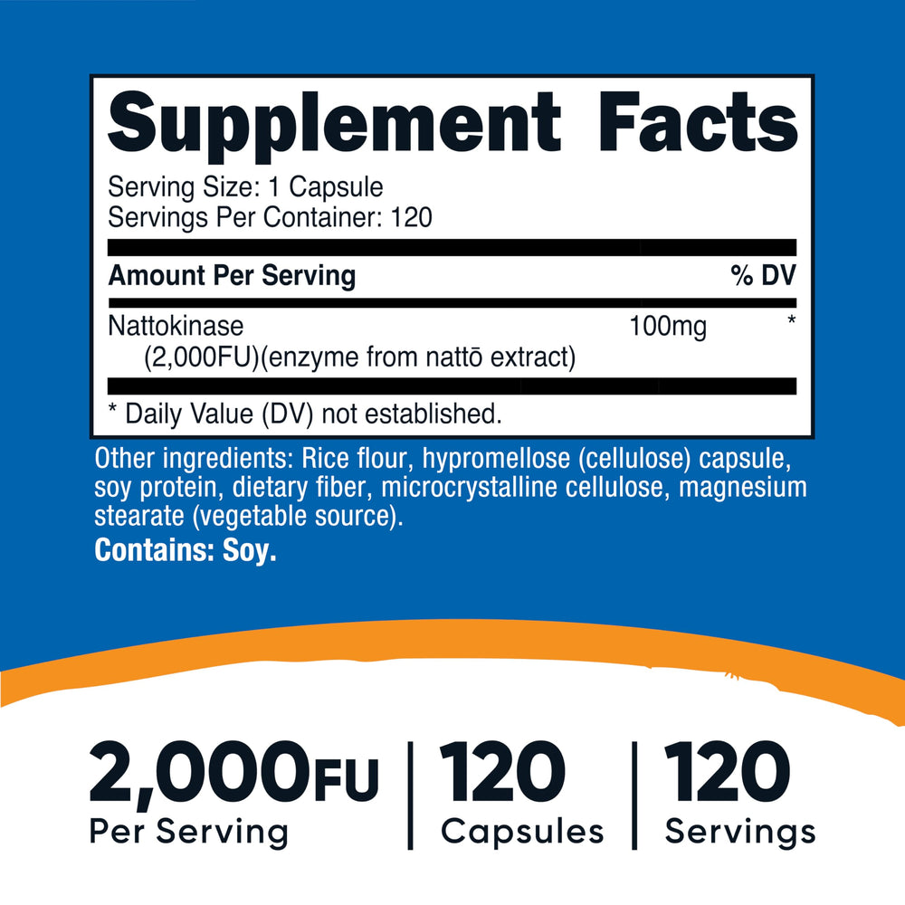 Nutricost Nattokinase bottle highlighting 120 servings per bottle
