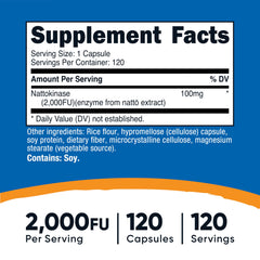 Nutricost Nattokinase bottle highlighting 120 servings per bottle