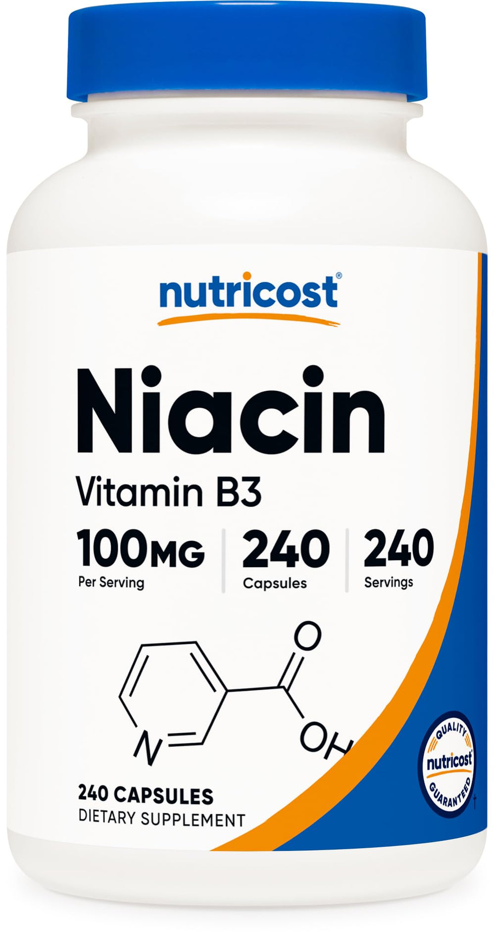 Nutricost Niacin 100mg bottle front view, ideal for daily supplement routines.
