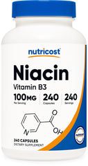 Nutricost Niacin 100mg bottle front view, ideal for daily supplement routines.