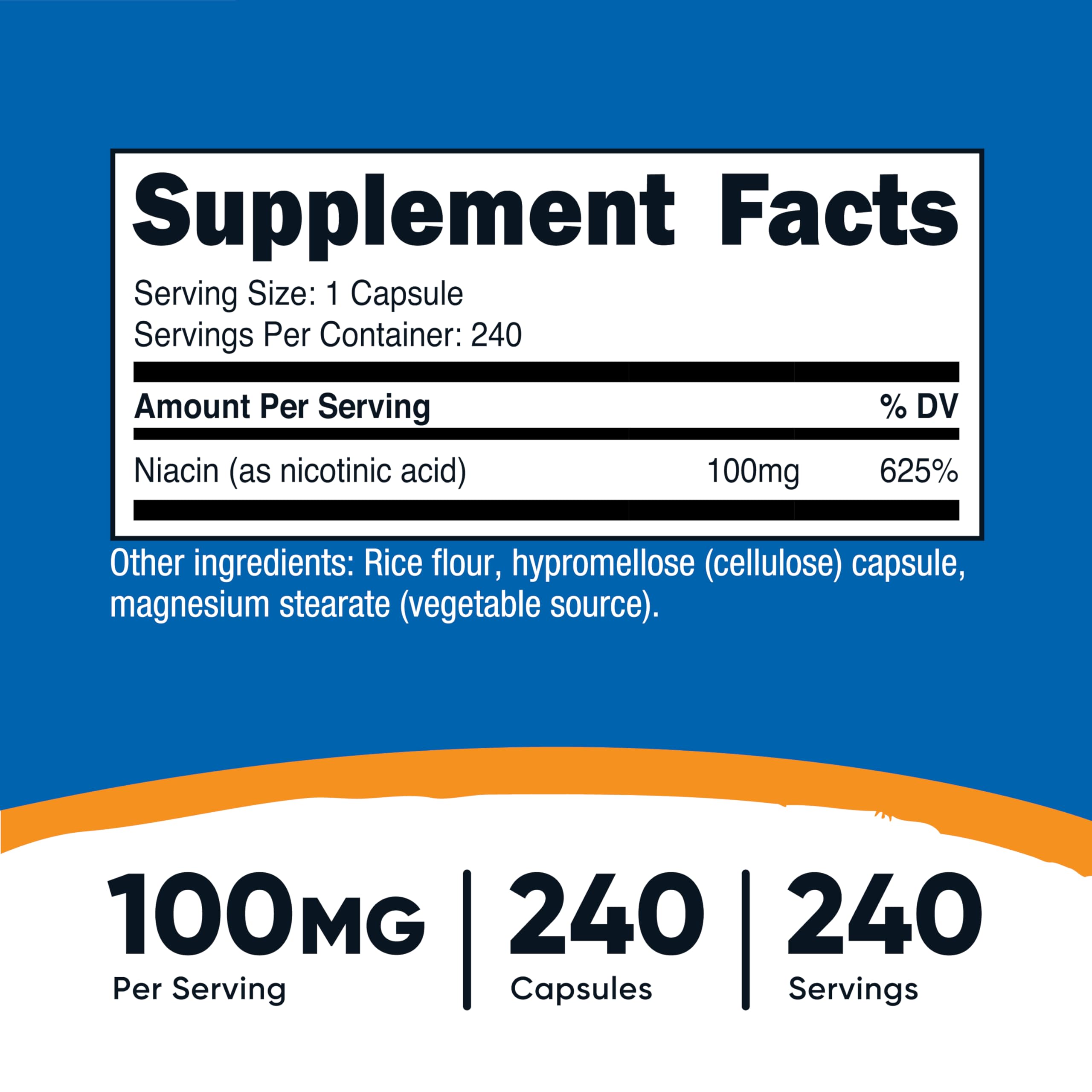 Nutricost Niacin 100mg capsules closeup shows immediate-release formula.