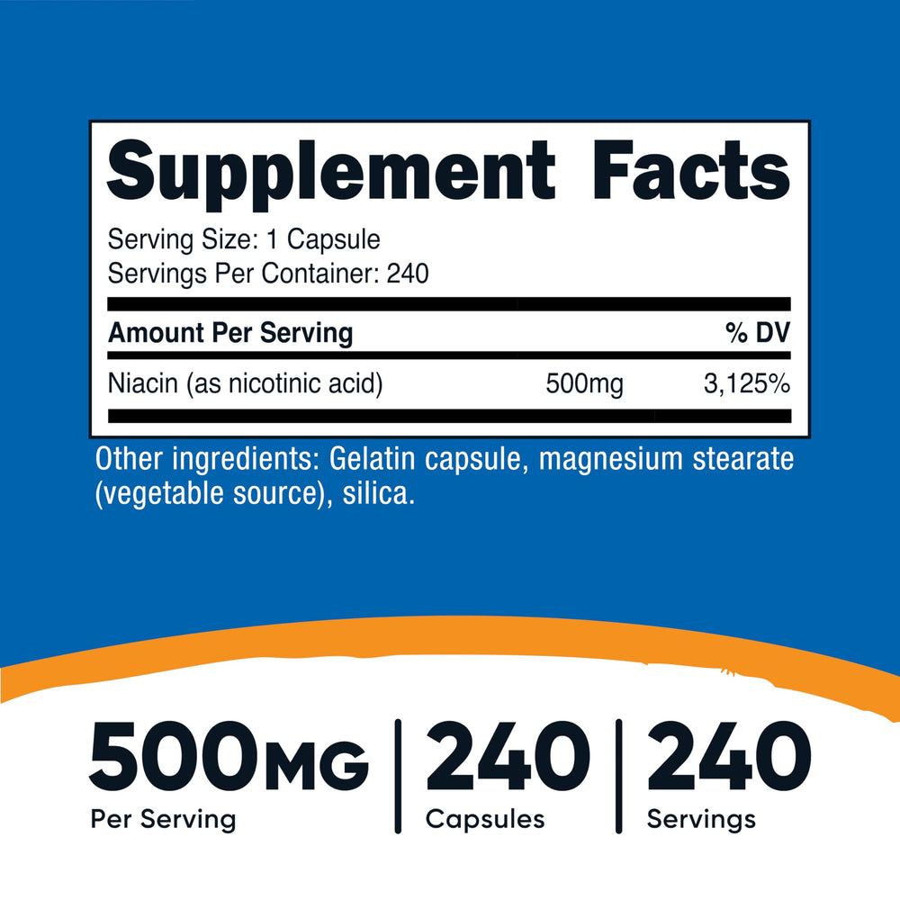 Nutricost Niacin capsules close-up on a clean background for easy daily use.
