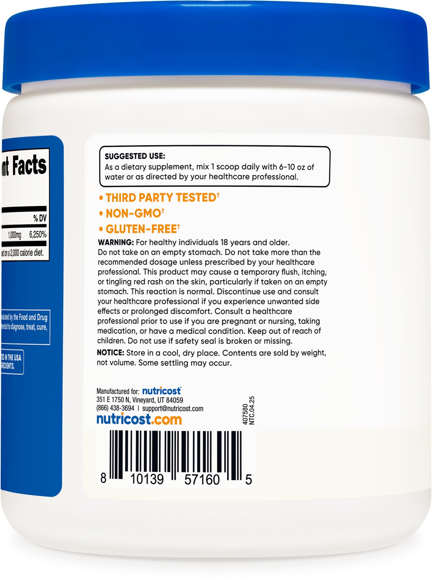 Pouring Nutricost Niacin powder from the jar for easy mixing