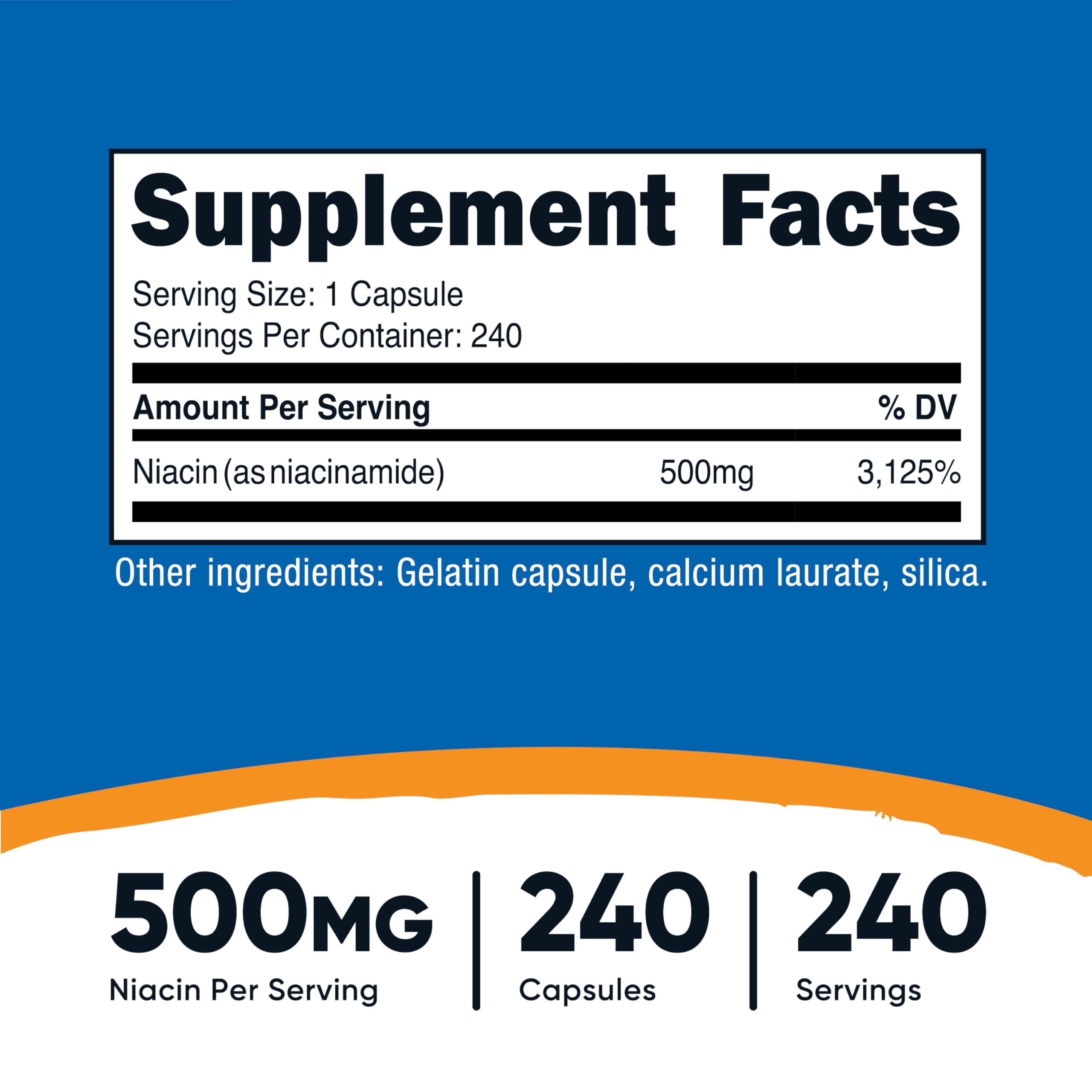 Nutricost Niacinamide 500mg bottle back shows ingredients and allergen details