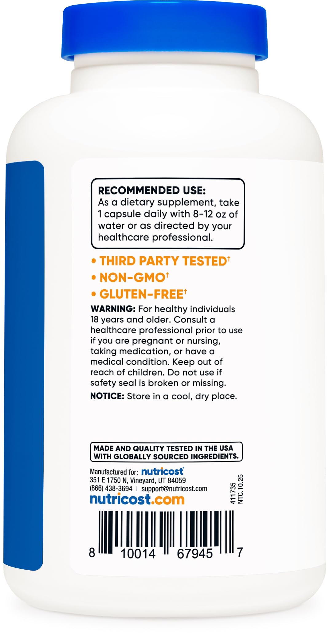 Nutricost Niacinamide 500mg capsules close-up emphasizing 240-count supply