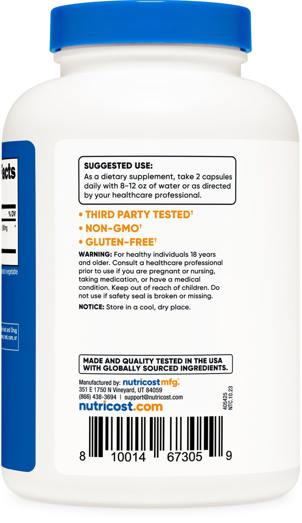 Nutricost Non-GMO Gluten-Free certifications on packaging.