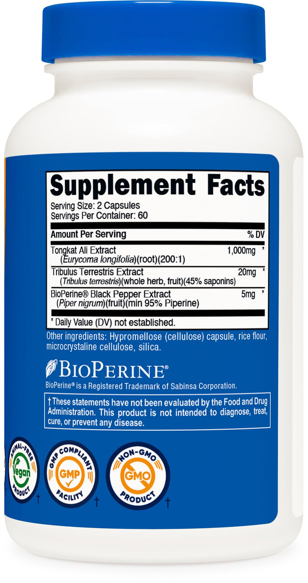 Nutricost non-GMO gluten-free badge on packaging underscores product purity