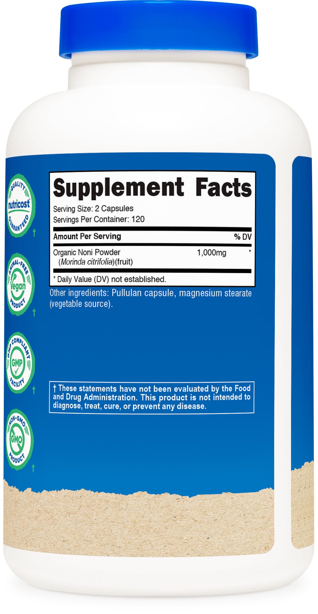 Nutricost Noni capsules manufactured in a GMP-compliant, FDA-registered facility.