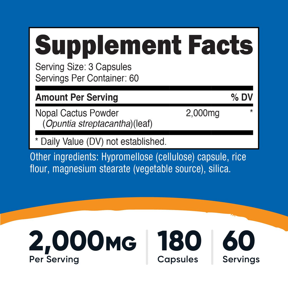 Nutricost Nopal Cactus capsules pour demonstrates convenient 60-serving vegan supplement use