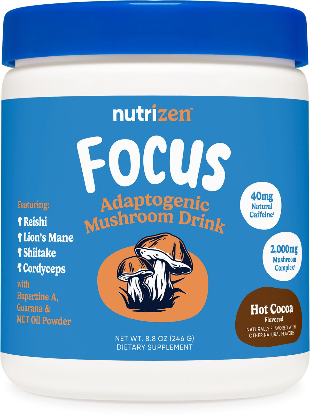 Nutricost Nutrizen AM Focus Hot Cocoa bottle for daily energy support