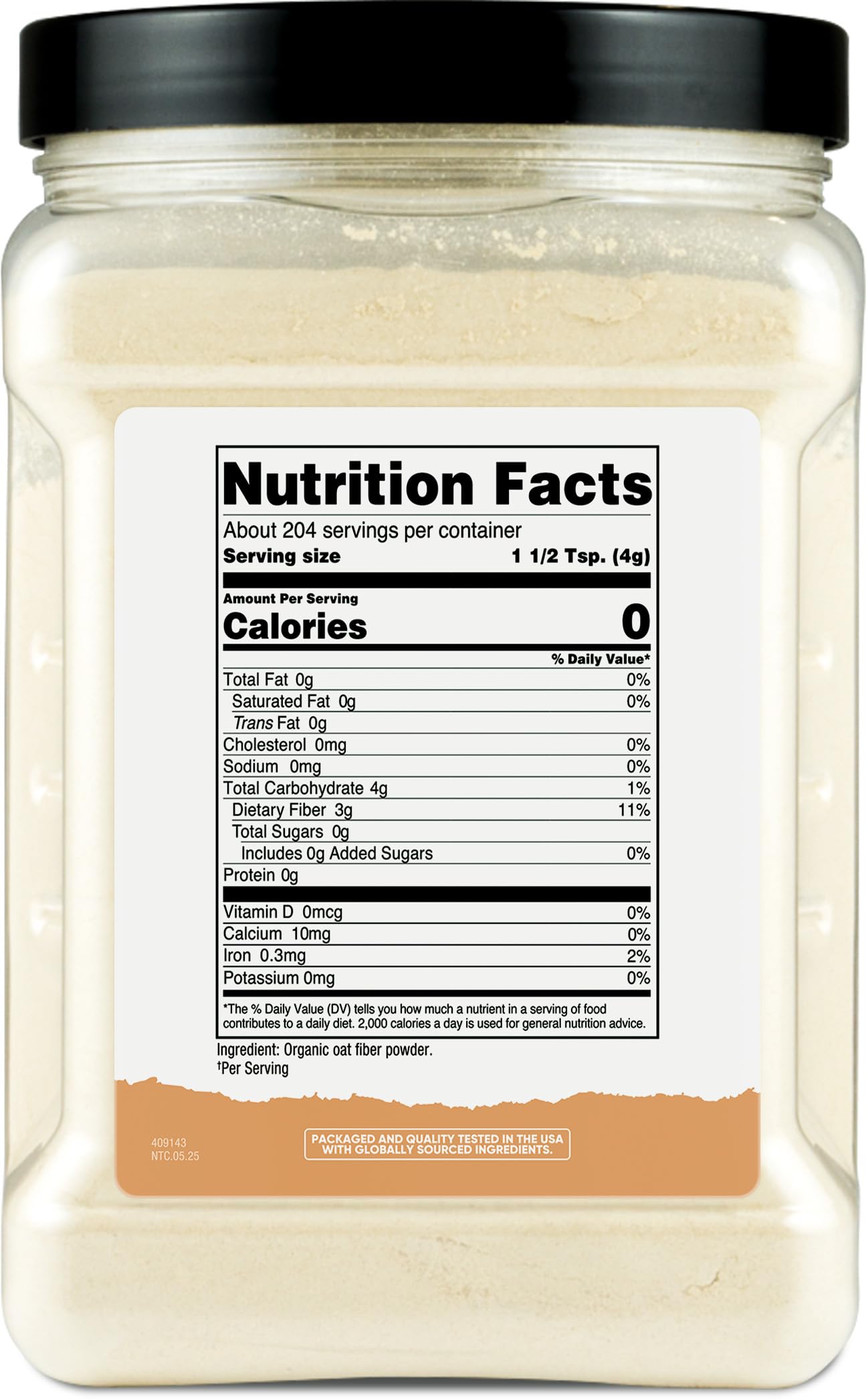 Close-up of Nutricost Oat Fiber powder highlighting fine texture for easy mixing.