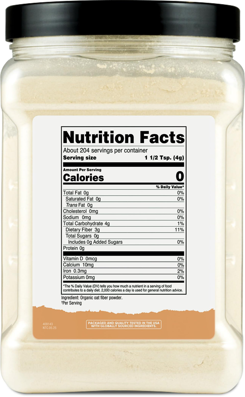 Close-up of Nutricost Oat Fiber powder highlighting fine texture for easy mixing.