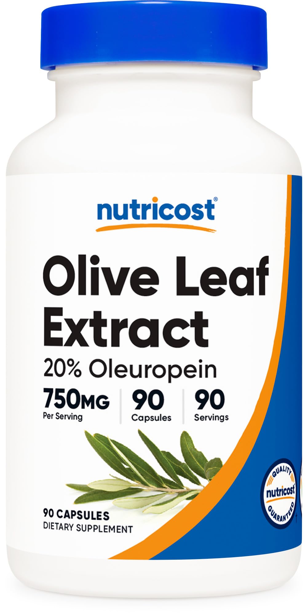 Nutricost Olive Leaf Extract bottle with 750 mg oleuropein for daily wellness.