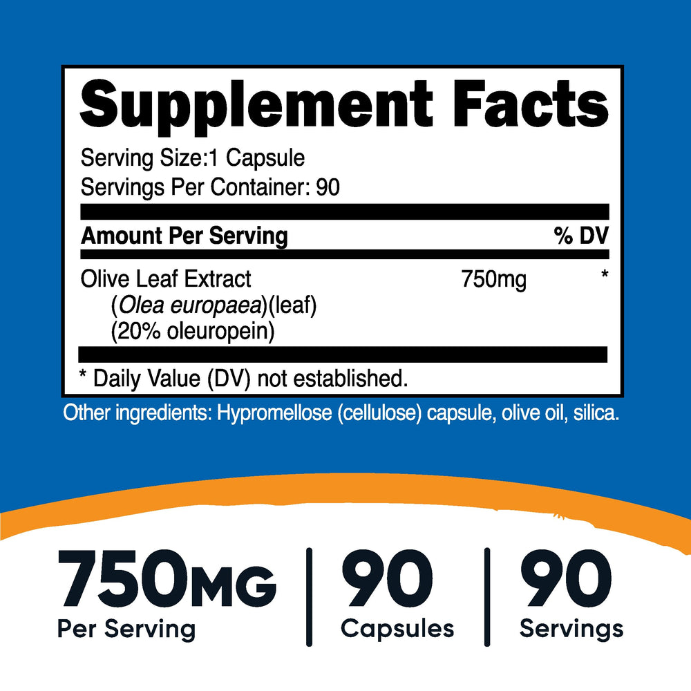 Nutricost Olive Leaf Extract capsules, vegetarian friendly and gluten-free.