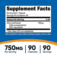 Nutricost Olive Leaf Extract capsules, vegetarian friendly and gluten-free.