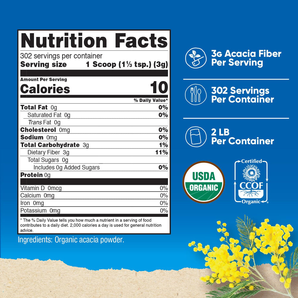 Nutricost Organic Acacia Fiber Powder scoop beside bottle for easy daily servings